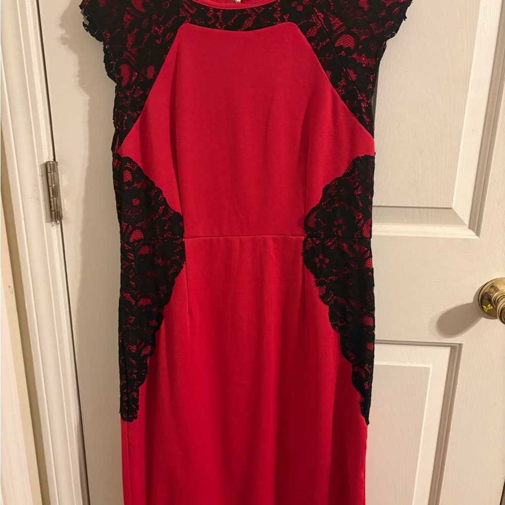 Nicole Red Dress with Black Lace Accents